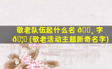 敬老队伍起什么名 🌸 字 🦊 (敬老活动主题新奇名字)